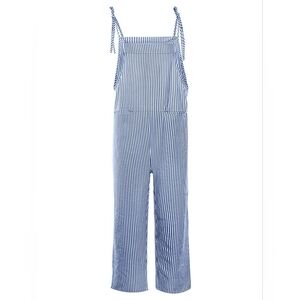 NWOT Blue Striped Overalls Romper Jumpsuit Wide Leg S